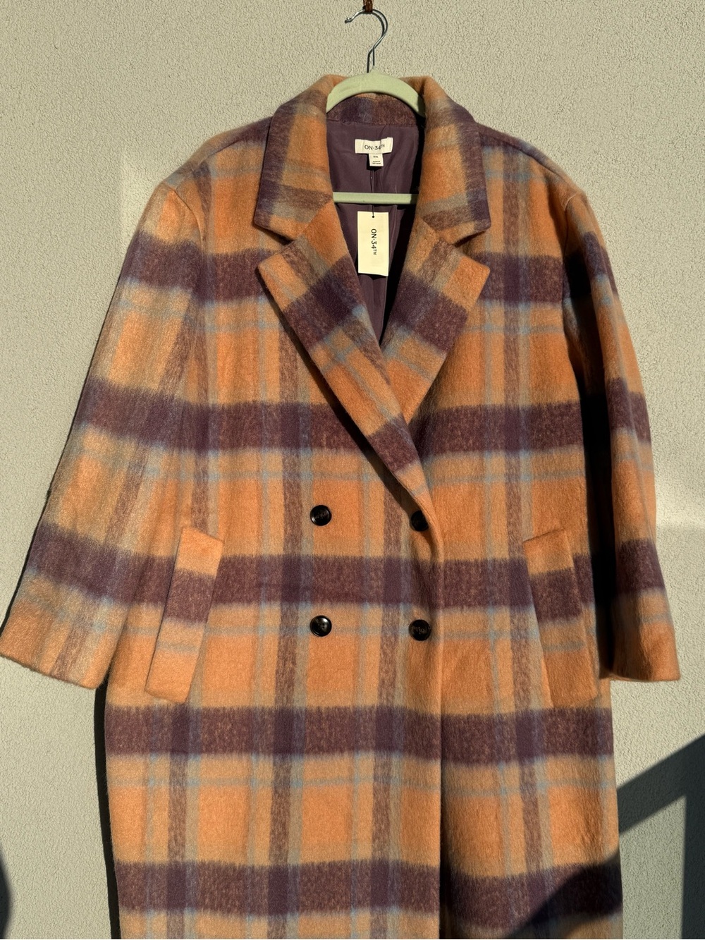 Orange & Purple Plaid Double-Breasted Wool Coat